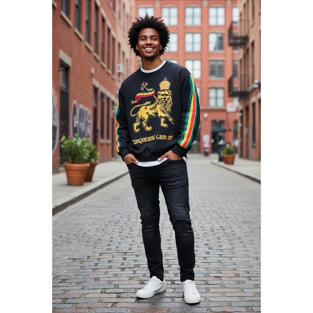 Lion of Judah Pullover Rasta Black Long Sleeve Sz XL‎ EUC - Picture 2 of 6